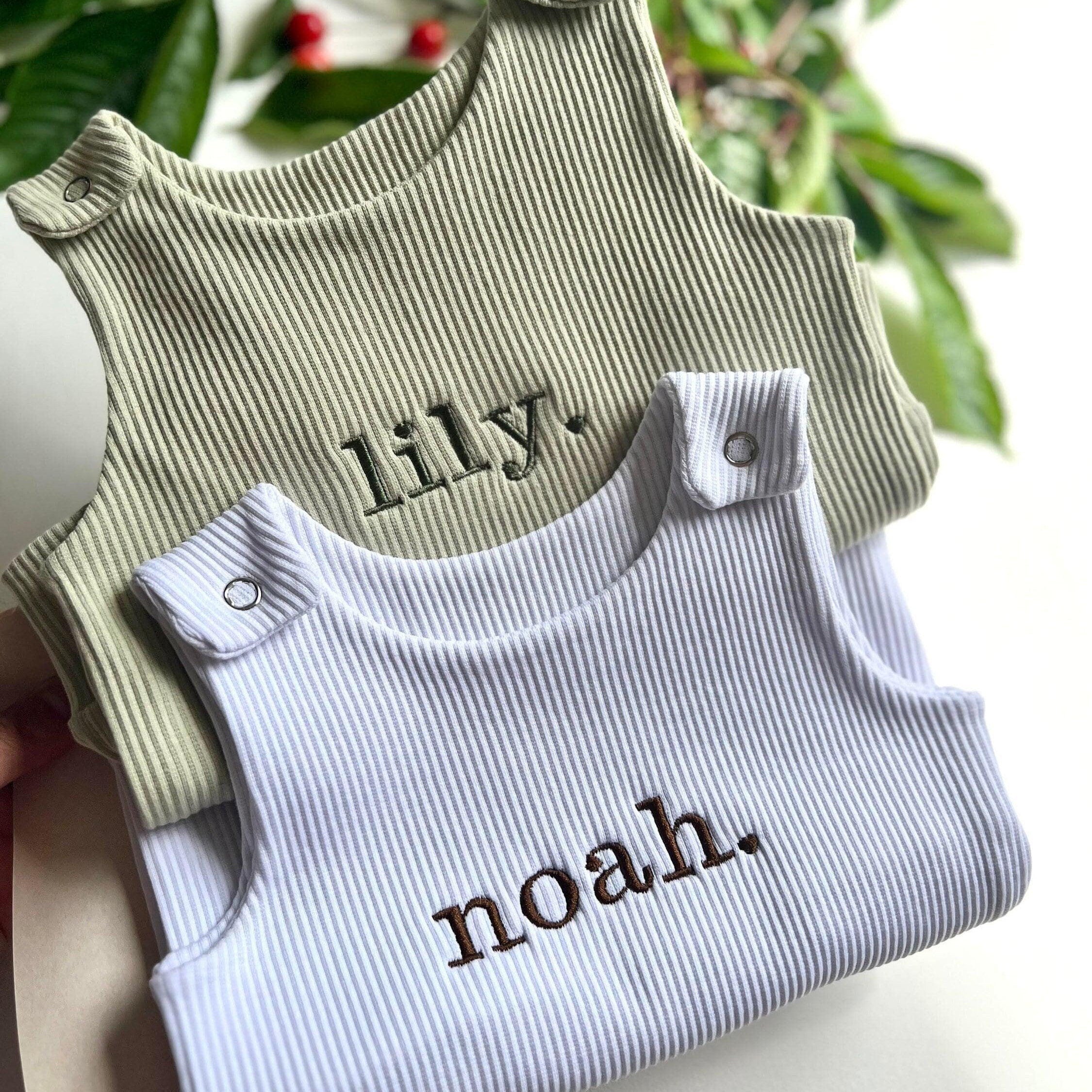 Christmas Personalised Baby Gift Dungarees Romper First Birthday or Baby Announcement and Baby Shower Gift Name Christmas Personalized Gift