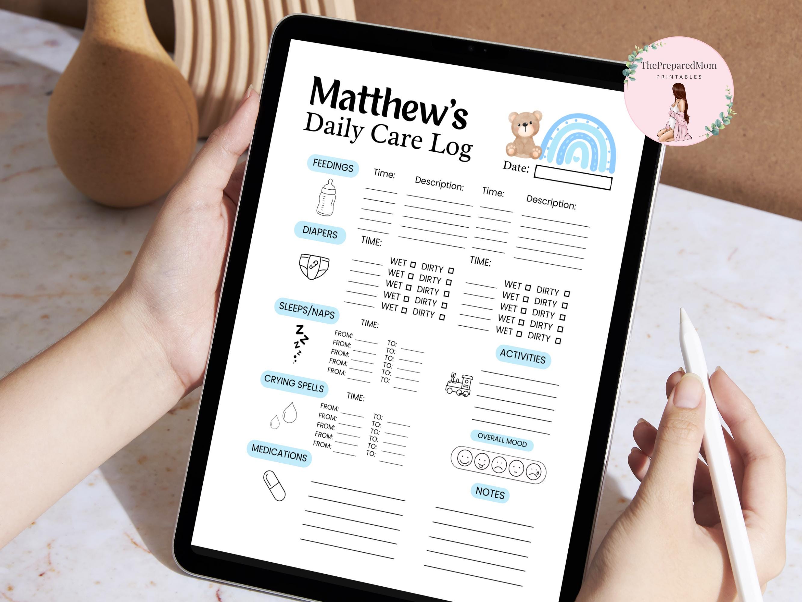 Baby boy Daily Log, Newborn Medication & feeding tracker, Diaper changing record, Baby sleep schedule, Activity log, Infant Daycare report