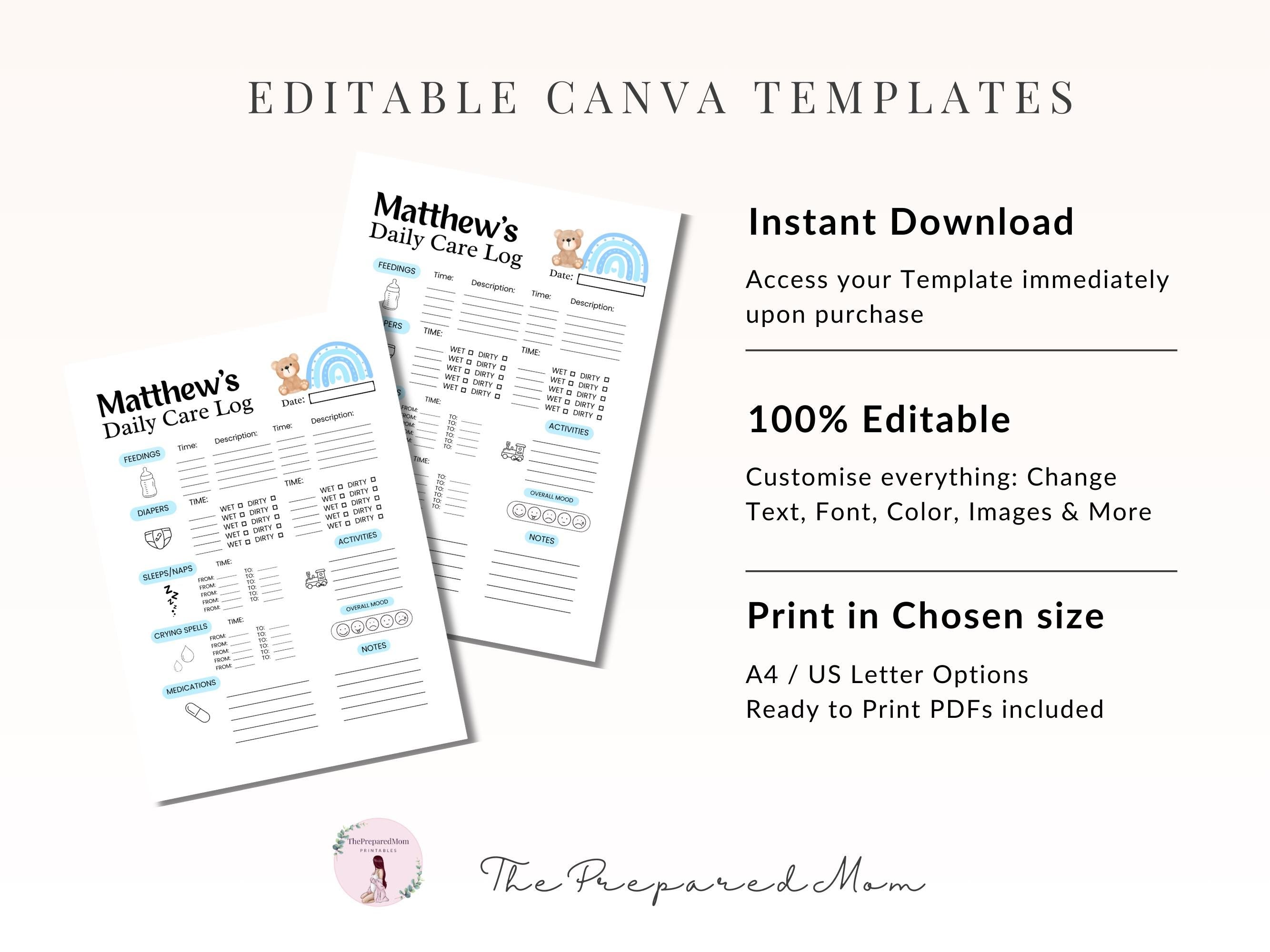 Baby boy Daily Log, Newborn Medication & feeding tracker, Diaper changing record, Baby sleep schedule, Activity log, Infant Daycare report