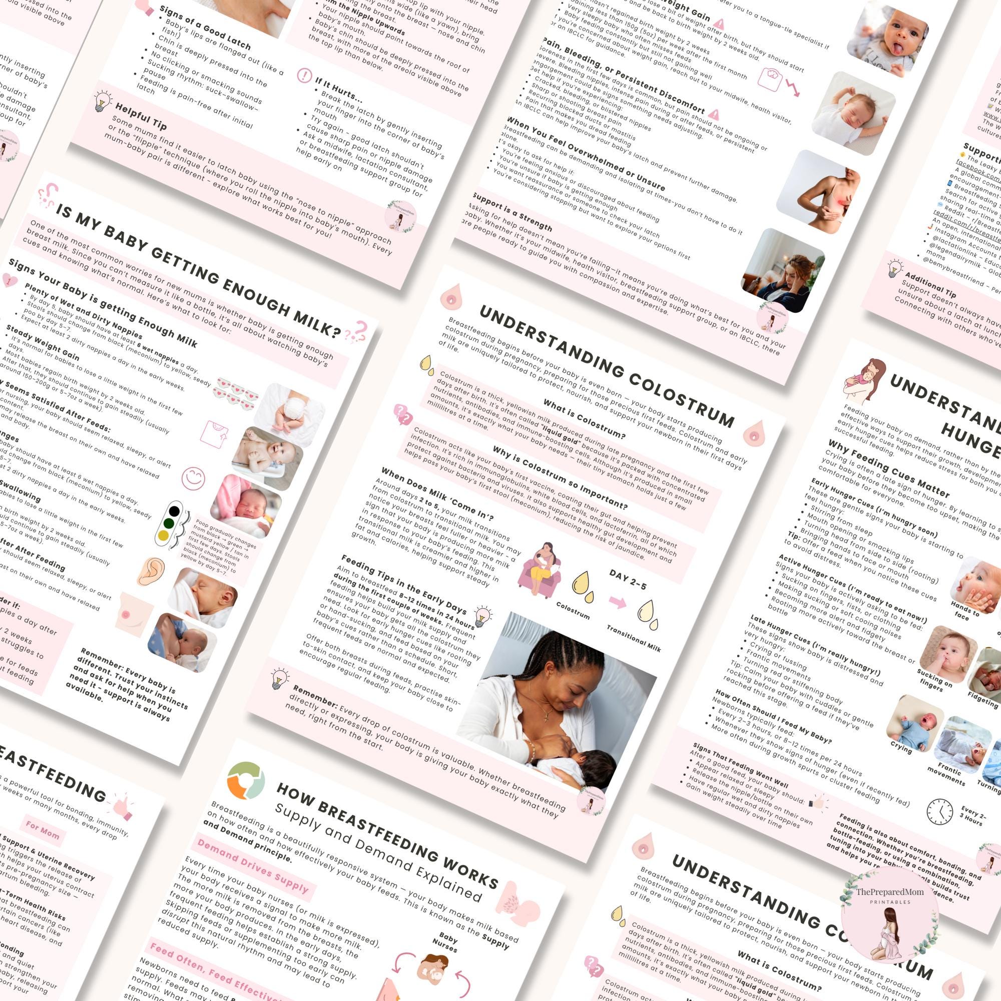 Breastfeeding Guide for Doulas & Educators, Canva Client Handouts, Newborn Feeding Education, Class Posters, Lactation Consultant Templates
