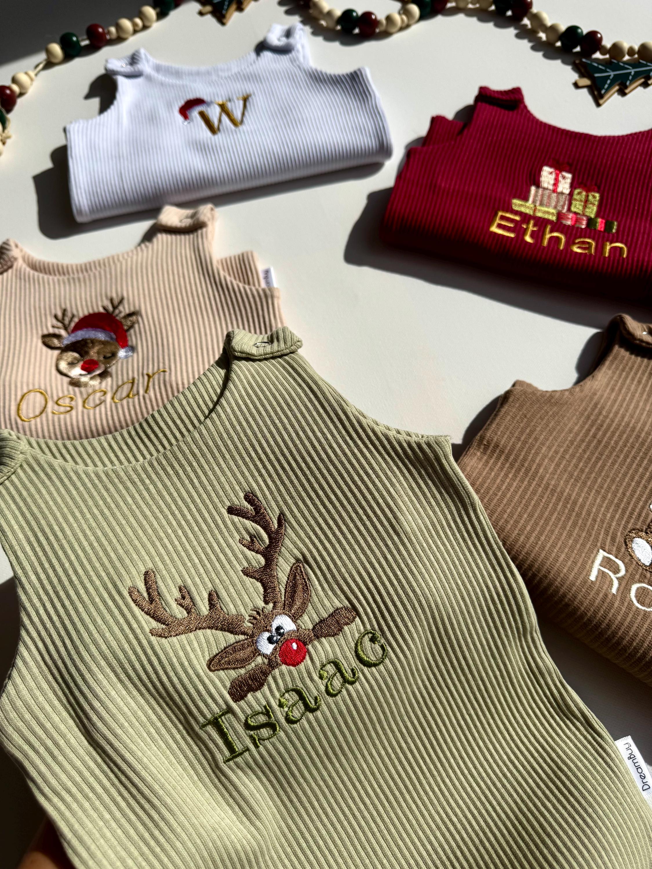 Christmas Personalised Baby Gift Dungarees Romper First Birthday or Baby Announcement and Baby Shower Gift Name Christmas Personalized Gift