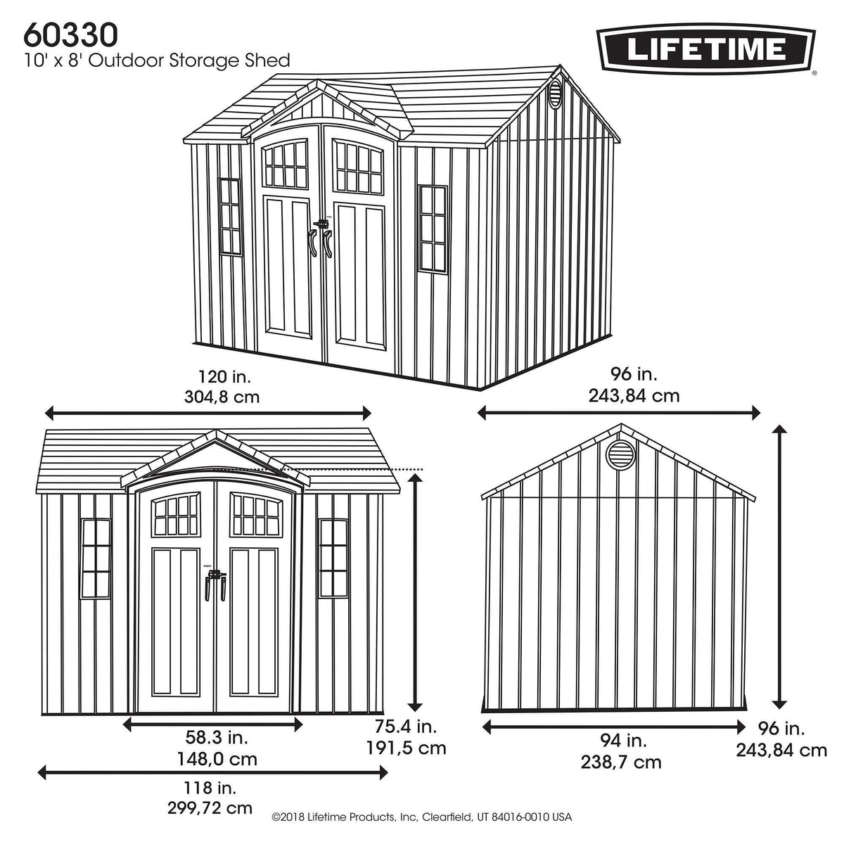 Lifetime 10 ft x 8 ft Outdoor Storage Shed – Heavy-Duty Resin Backyard Shed with Skylights, Windows, Steel-Reinforced Textured Walls