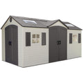 Lifetime 15×8 Ft Dual‑Entry Outdoor Storage Shed, Steel‑Reinforced, UV‑Protected, Weather‑Resistant Backyard Garden Shed with Skylights, Windows & Shelving, Desert Sand