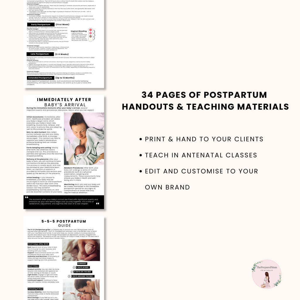 Ultimate Postpartum Recovery Guide, Printable Doula Handouts, Postnatal Prep Guide, Prenatal Preparation, Antenatal Class Teaching Materials