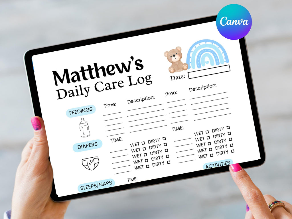Baby boy Daily Log, Newborn Medication & feeding tracker, Diaper changing record, Baby sleep schedule, Activity log, Infant Daycare report