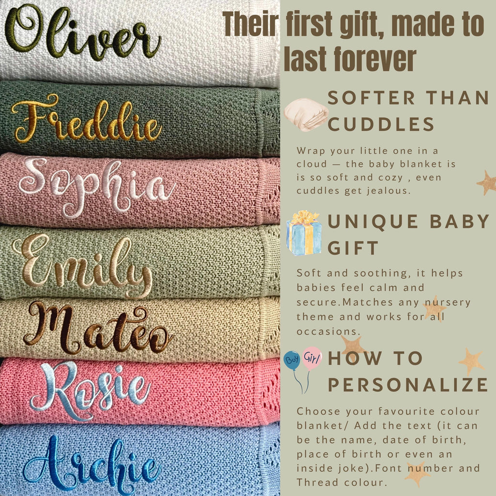 Personalized Baby Blanket Soft Knit Custom Baby Name Blanket Baby Shower Gift Newborn Blanket Keepsake Gift for Baby