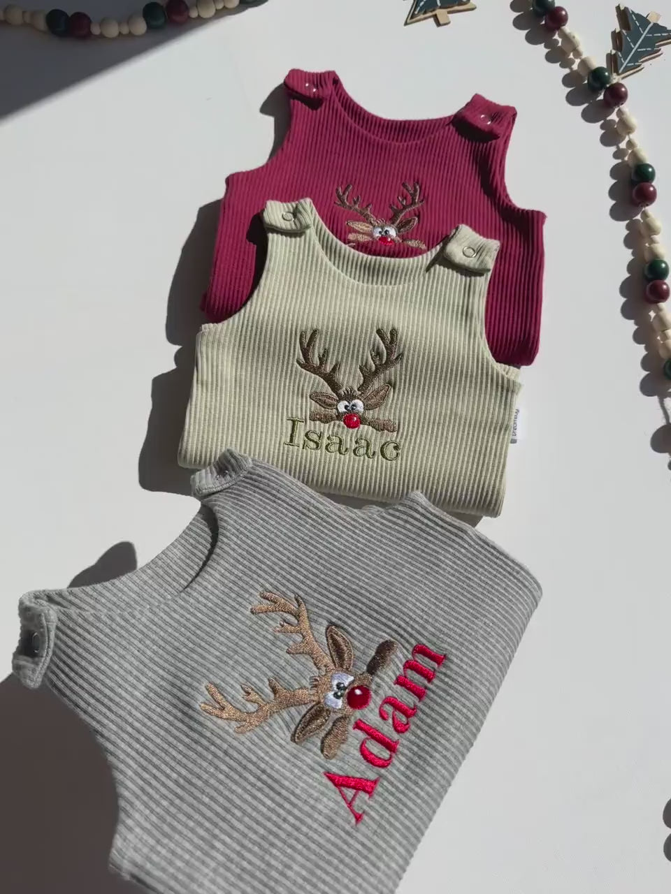 Christmas Personalised Baby Gift Dungarees Romper First Birthday or Baby Announcement and Baby Shower Gift Name Christmas Personalized Gift